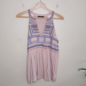 THML | Cream & Rusty Orange Top with Blue Embroidery Size Medium